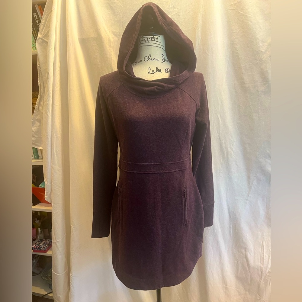 Athleta Heathered purple Power Down Hooded athleisure Dress SP